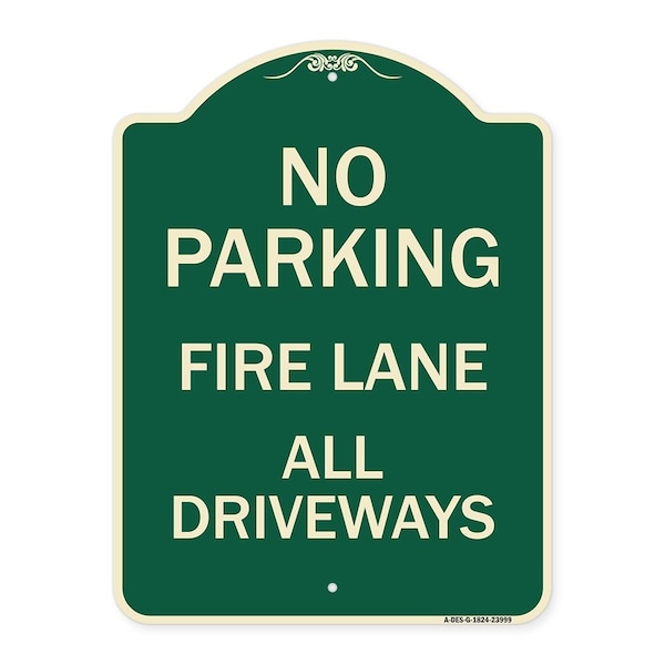Signmission Fire Lane All Driveways Heavy-Gauge Aluminum Architectural Sign, 24" x 18", G-1824-23999 A-DES-G-1824-23999 - main